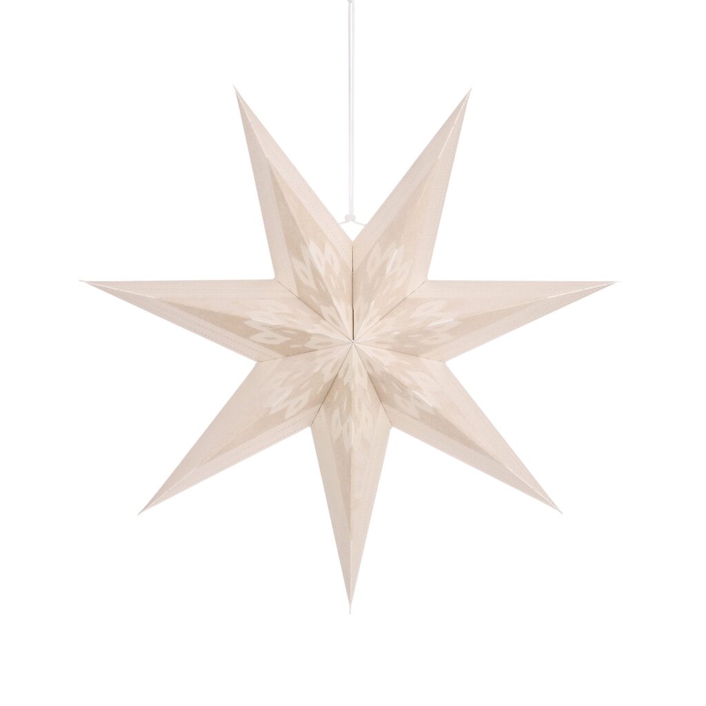 Beige papieren kerstster, kerststerren geven een magisch gezelligheid in huis.